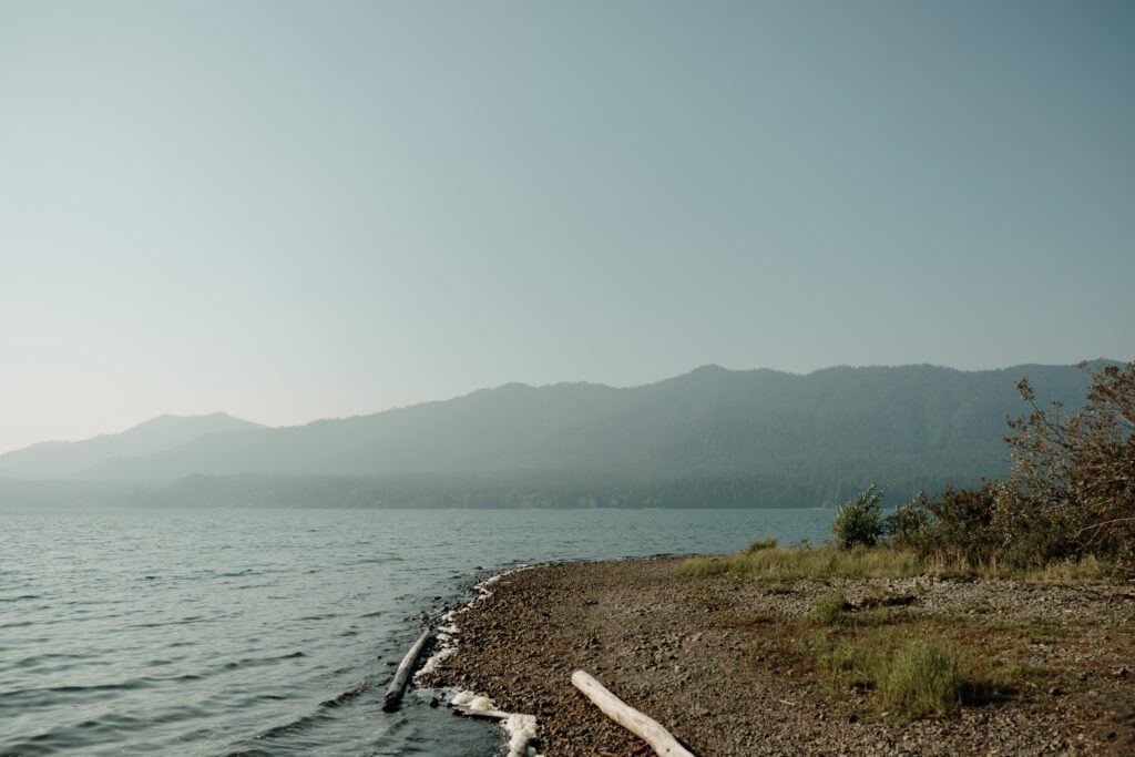 Scenic view of Lake Quinault for Hannah and Adam's destination vow renewl